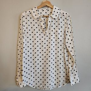 Equipment silk quarter button polka dot shirt with pocket XS